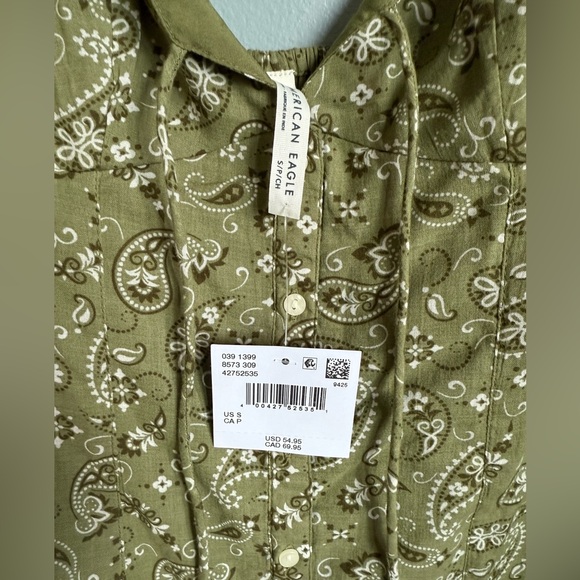 AMERICAN EAGLE GREEN AND WHITE PAISLEY DROP WAIST CORSET MINI DRESS- SMALL - Picture 3 of 5